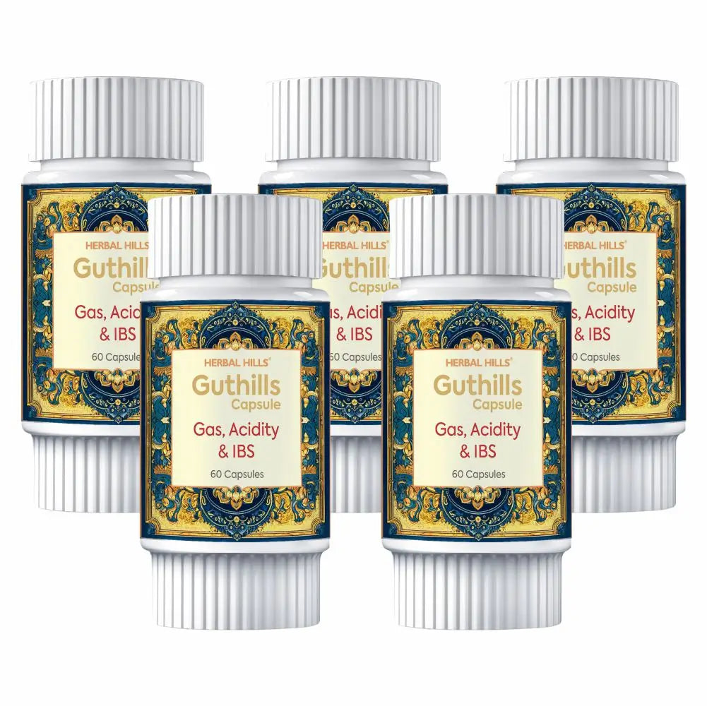Guthills Capsules – Ayurvedic Herbal Supplement for Digestive Wellness & Gut Support (60 Capsules × Pack of 5)
