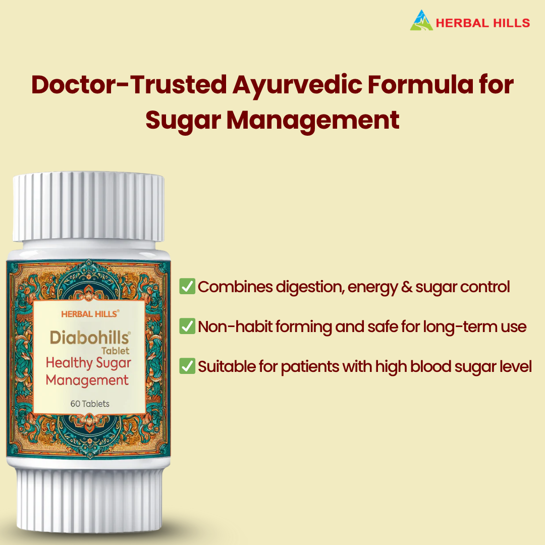 Diabohills Ayurvedic Tablets for Blood Sugar Support – With Gudmar, Jamun, Belpatra – 60 Tablets