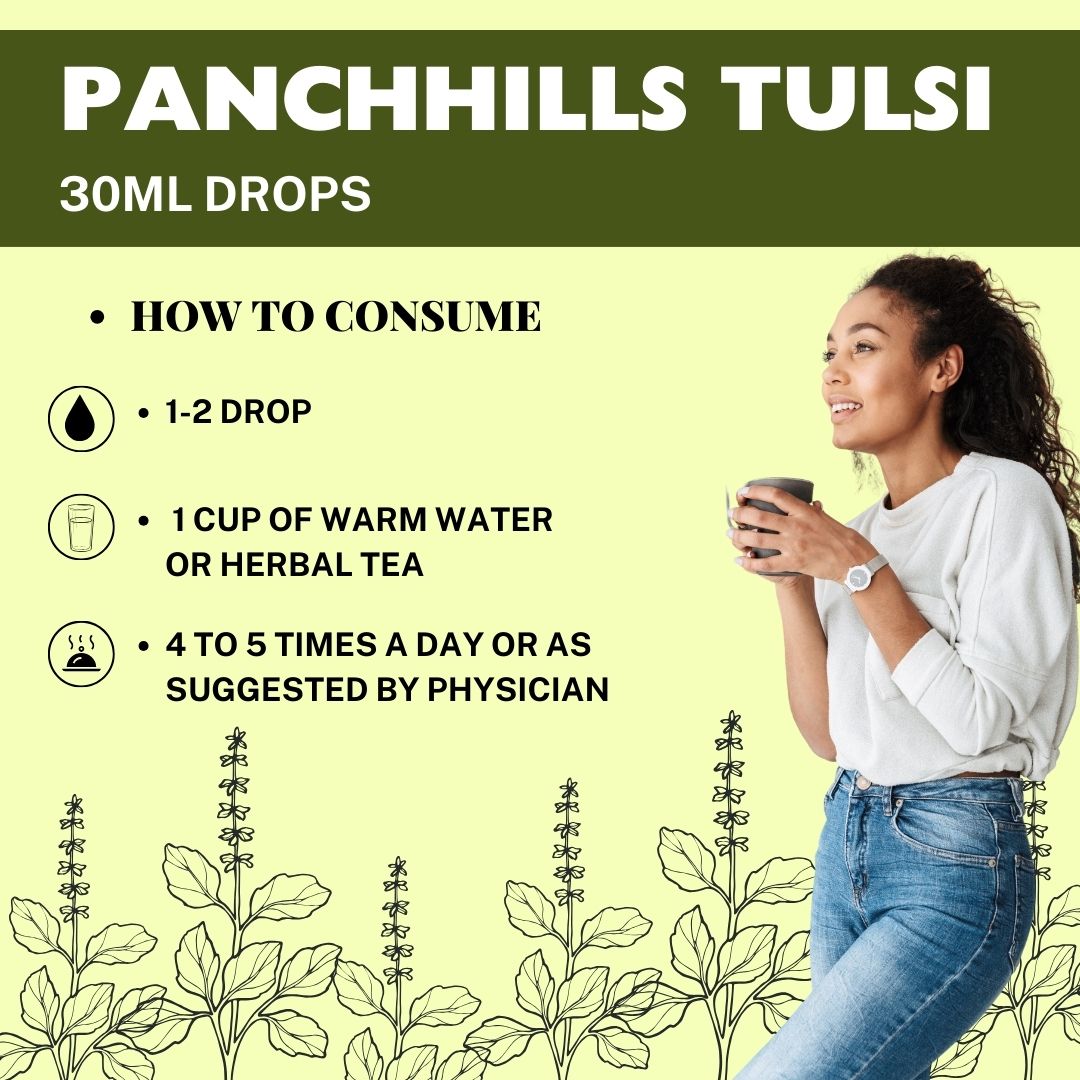 Panch Hills Tulsi Drops, Natural immunity booster drops, Relief from cough and cold, Tulsi drops for respiratory health, Antioxidant Tulsi drops