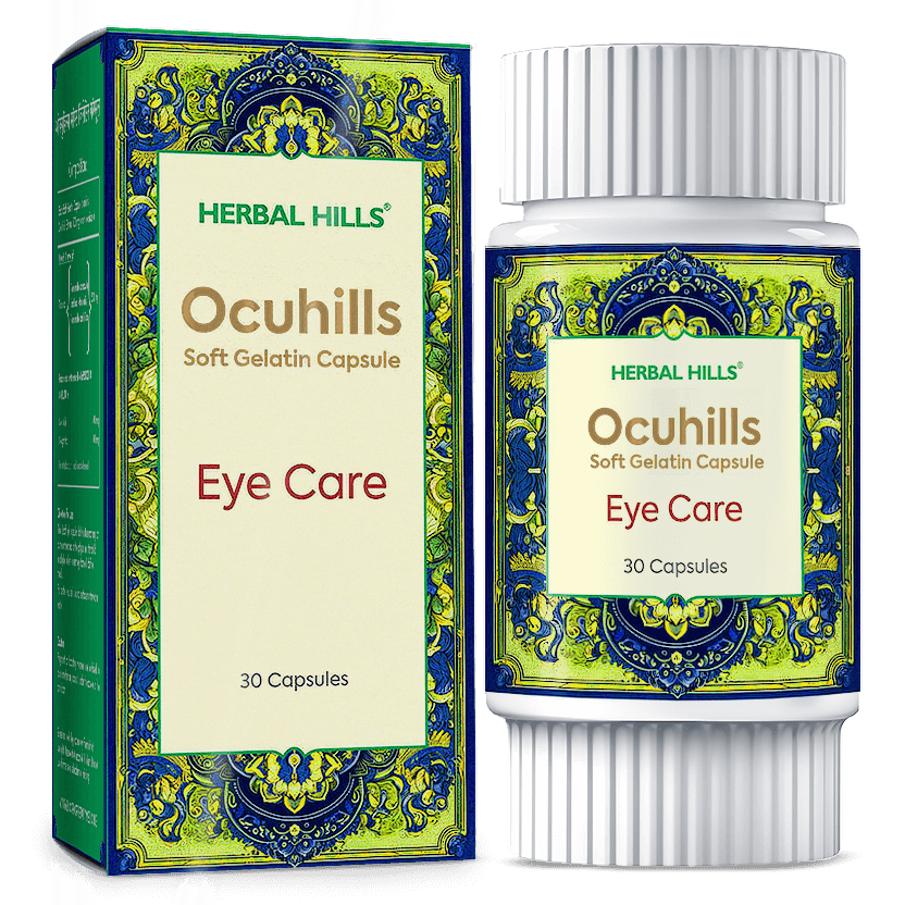 Ocuhills Capsule, Ayurvedic eye care capsules, Natural eye strain, dry eye relief, Visual clarity supplement