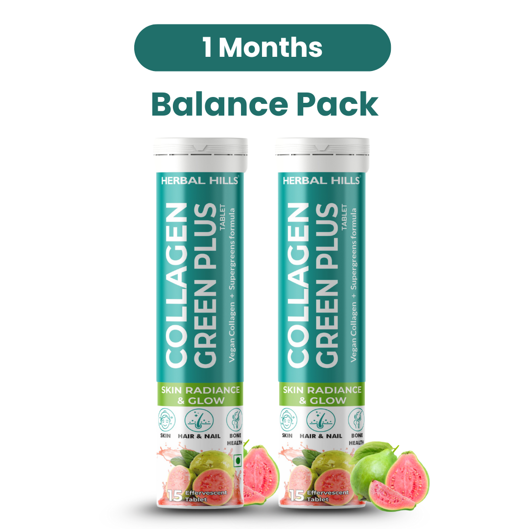 Collagen Green Plus Effervescent Tablets –With Amla, Vitamin C & Supergreens – Boost Skin Glow, Hair Growth, Nail Strength & Detox – Guava Flavor – 15 Tablets