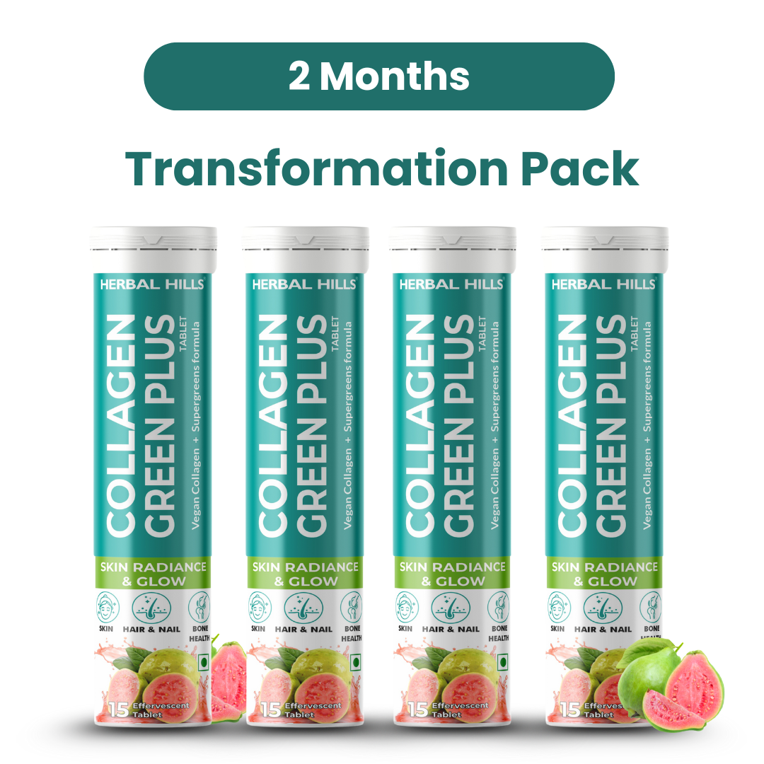 Collagen Green Plus Effervescent Tablets –With Amla, Vitamin C & Supergreens – Boost Skin Glow, Hair Growth, Nail Strength & Detox – Guava Flavor – 15 Tablets