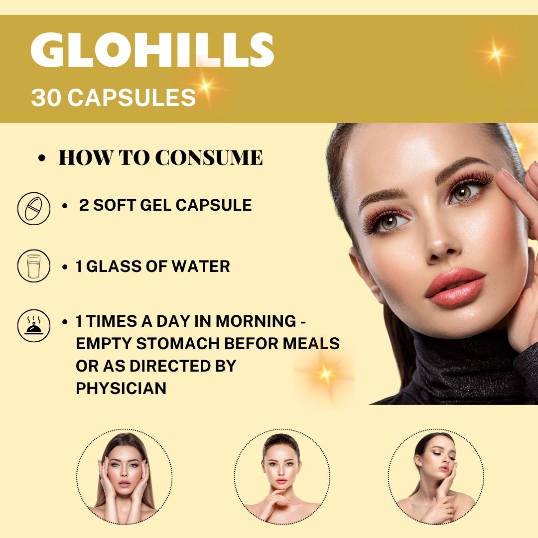 Glohills Capsules for Women, Natural, Youthful Glow, Wrinkle-free Skin, Promotes Skin Regeneration, Improves Skin Elasticity - how to consume