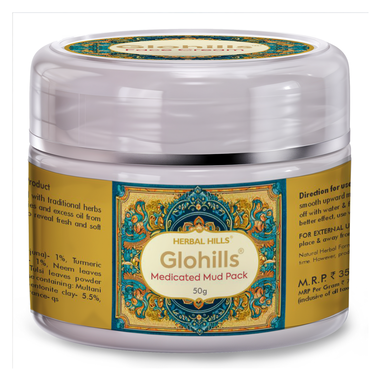 Glohills Mud Pack - for Skin-Deep Cleanse, Detoxify, Removes Blackheads & Acne,Moisturizer & Stimulates Circulation Suitable for All Skin