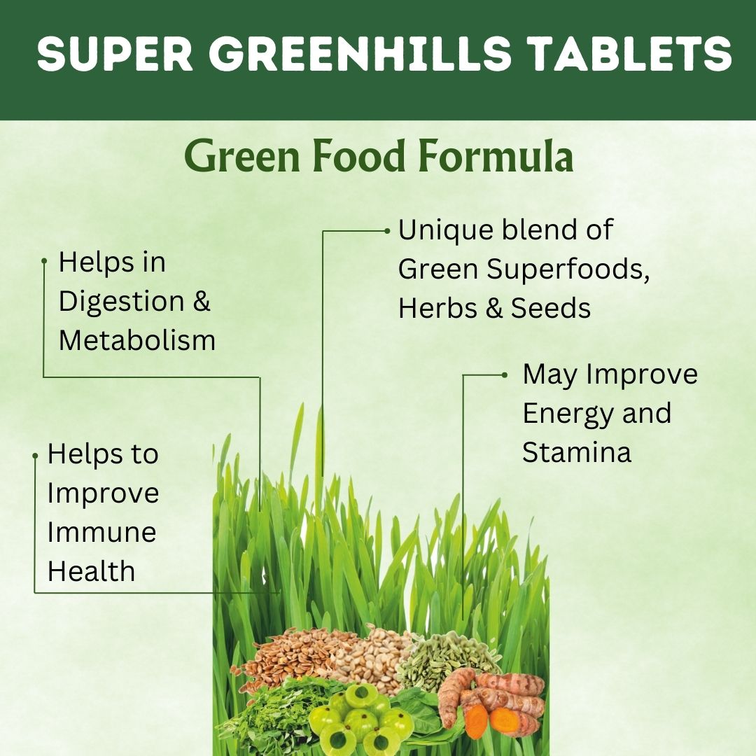 Super Greenhills Tablets for Boosting Immunity, Superfood and Natural Body detox. Supports healthy metabolism and anti oxidant properties.