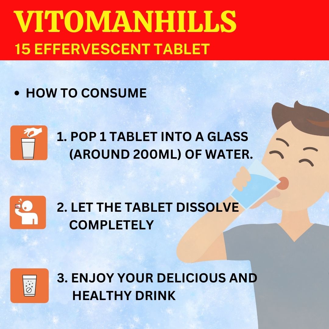 Vitomanhills Effervescent Tablets for Men's health, energy, stamina and immune health - 15 Tablets