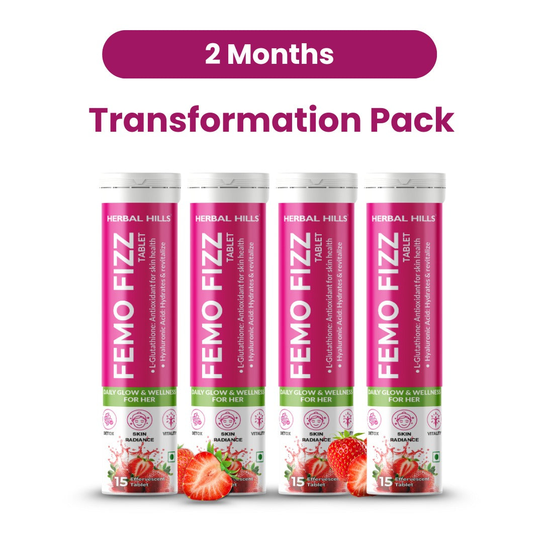Femo Fizz Effervescent Tablets for Women – L-Glutathione, Hyaluronic Acid, Shatavari – Glowing Skin, Hormonal Balance & Daily Wellness – Strawberry Flavor – 15 Tablets