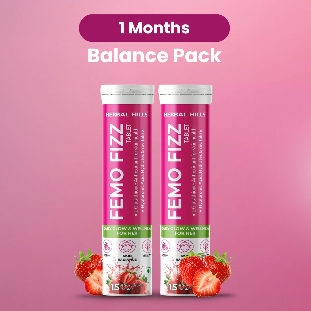 Femo Fizz Effervescent Tablets for Women – L-Glutathione, Hyaluronic Acid, Shatavari – Glowing Skin, Hormonal Balance & Daily Wellness – Strawberry Flavor – 15 Tablets