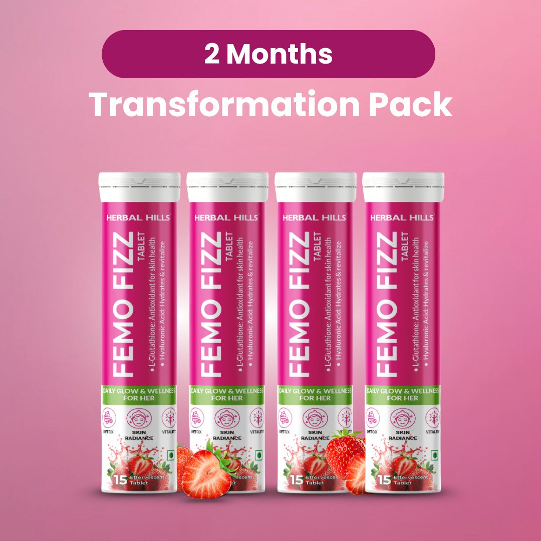 Femo Fizz Effervescent Tablets for Women – L-Glutathione, Hyaluronic Acid, Shatavari – Glowing Skin, Hormonal Balance & Daily Wellness – Strawberry Flavor – 15 Tablets