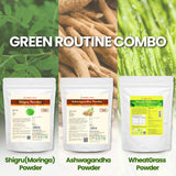 Green Routine Combo Offer - Ashwagandha (1 Kg) + Wheatgrass (1/5 Kg) + Moringa Powder(1 Kg) for Strength, Energy and Stamina